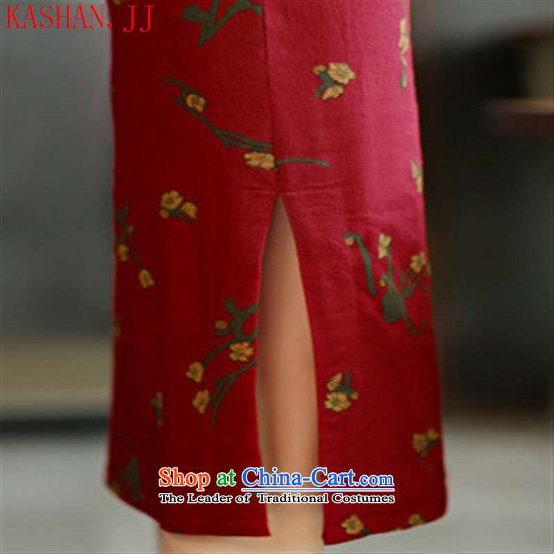 Mano-hwan, decorated in spring and summer graphics thin large short-sleeved improved arts linen long cheongsam dress Samui Red Samui Red M Card Shan (KASHAN.JJ CHRISTMASTIME) , , , shopping on the Internet