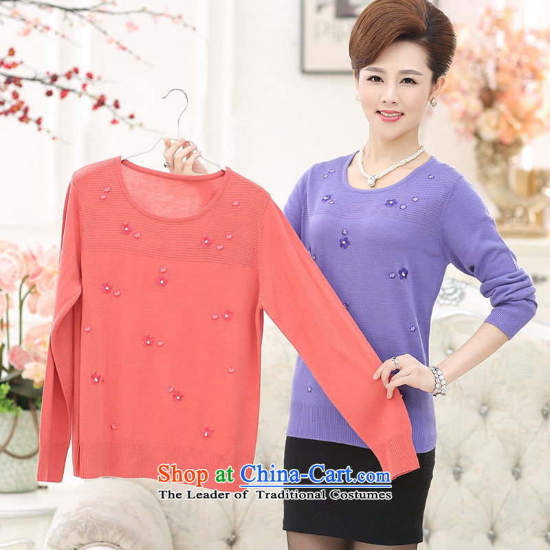 In the autumn of 2015, older women with embroidered hot mama temperament drill sweater light pink 105 M, Blue rain butterfly code in accordance with , , , shopping on the Internet