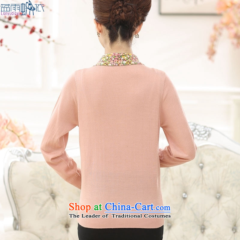 In the autumn of 2015, older women temperament mother boxed stamp flip Neck Sweater Violet 120 yards XXL, blue rain butterfly according to , , , shopping on the Internet