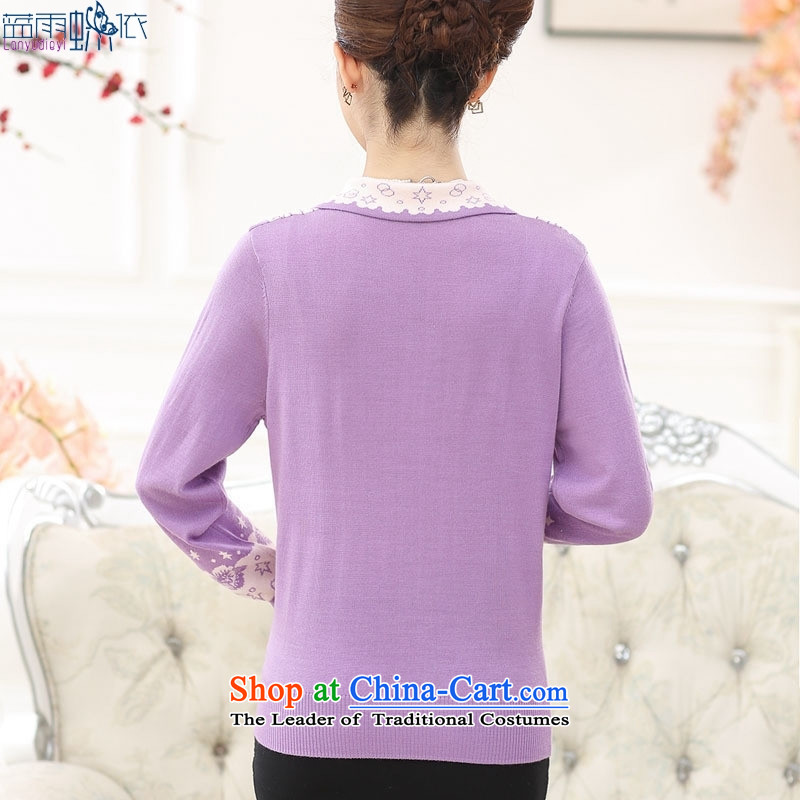 In the autumn of 2015, older women temperament mother replacing stamp ironing drill collars sweater purple 115 yards XL, blue rain butterfly according to , , , shopping on the Internet