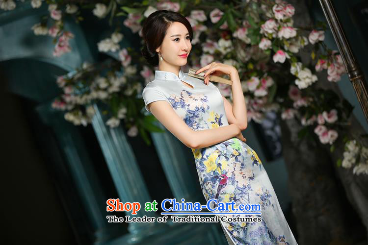 Mano-hwan's autumn 2015 Spring/Summer New Long heavyweight Silk Cheongsam 7 Cuff Shanghai improved temperament cheongsam dress gray XL Photo, prices, brand platters! The elections are supplied in the national character of distribution, so action, buy now enjoy more preferential! As soon as possible.