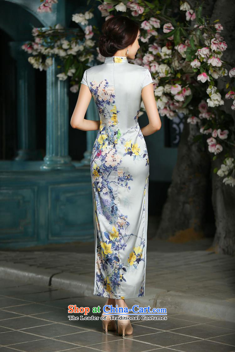 Mano-hwan's autumn 2015 Spring/Summer New Long heavyweight Silk Cheongsam 7 Cuff Shanghai improved temperament cheongsam dress gray XL Photo, prices, brand platters! The elections are supplied in the national character of distribution, so action, buy now enjoy more preferential! As soon as possible.