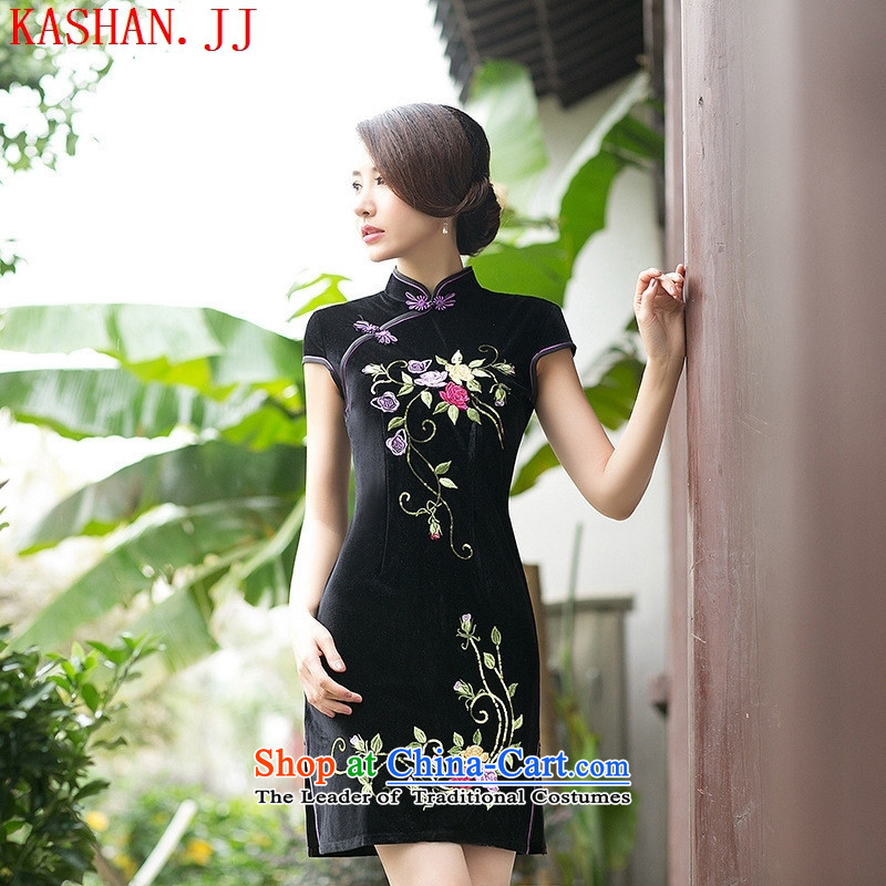 Mano-hwan's temperament autumn 2015 new boxed embroidery qipao Stylish retro-day   improved qipao purple , L, card velvet Shan House (KASHAN.JJ) , , , shopping on the Internet
