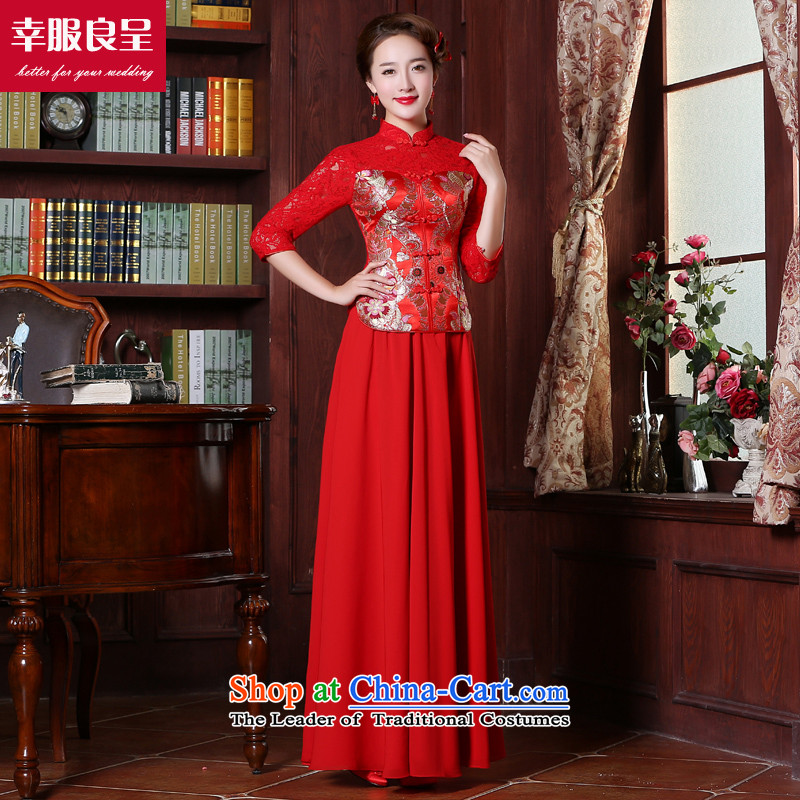 The new 2015 Red bride services-soo Wo Service bows stylish Chinese wedding dresses marriage qipao spring and fall of 7 to +26 cuff female head ornaments , L, a dollar services-leung , , , shopping on the Internet