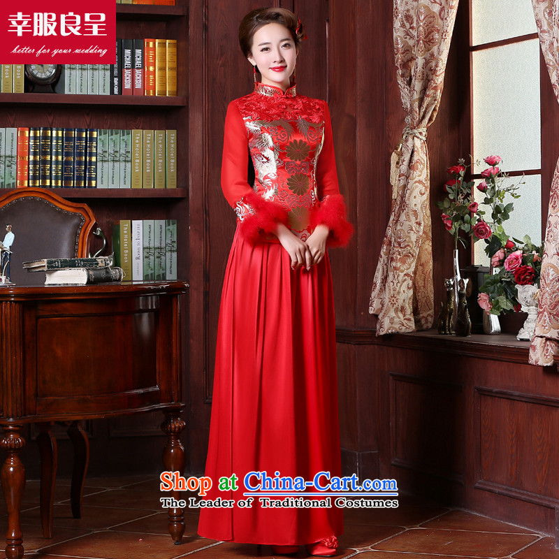 Red Winter bows to Chinese wedding dress bridal dresses long large stylish replacing Ms. bride wedding dress red 2XL, honor services-leung , , , shopping on the Internet