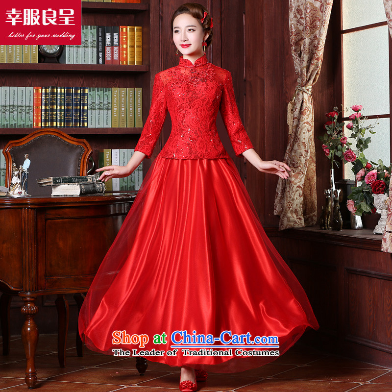 However Service Bridal red qipao Chinese wedding dress 2015 new winter clothing long bride with stylish wedding dress 7 sleeve length dress 3XL, privilege service-leung , , , shopping on the Internet