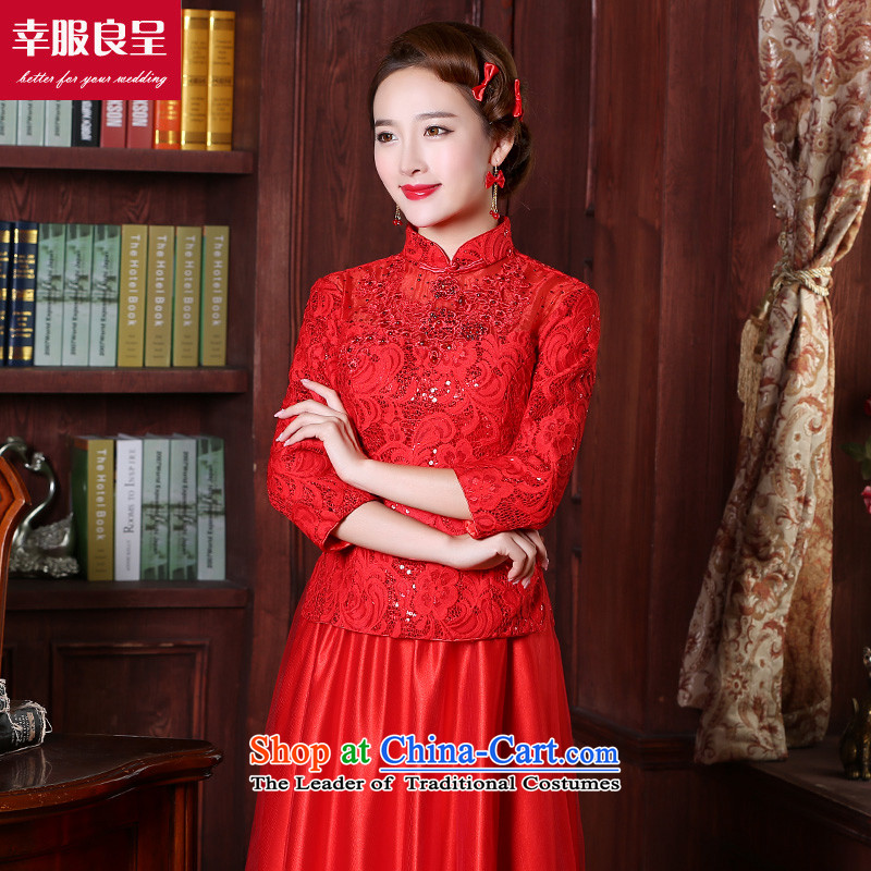 However Service Bridal red qipao Chinese wedding dress 2015 new winter clothing long bride with stylish wedding dress 7 sleeve length dress 3XL, privilege service-leung , , , shopping on the Internet