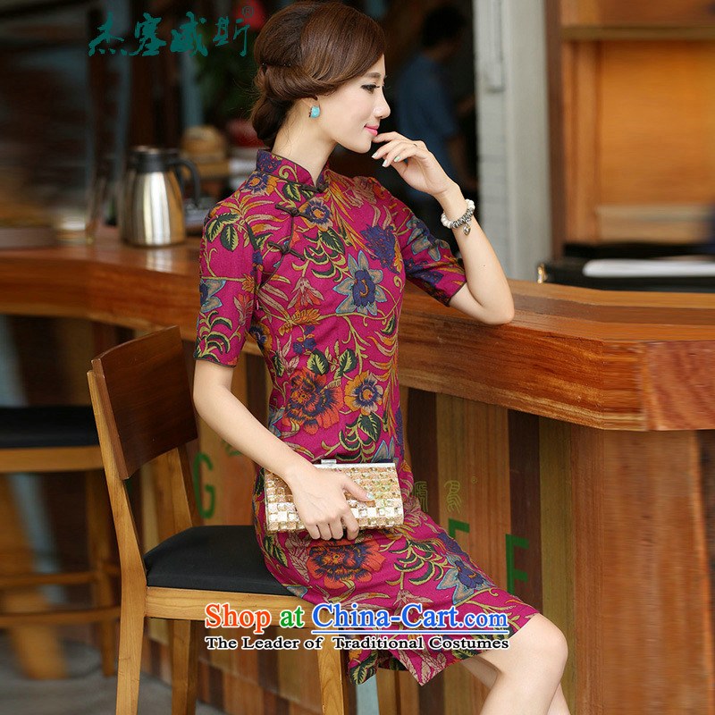 In the spring and autumn jie women improved lining in licensed by long cotton linen word manually detained qipao cheongsam dress Meng Lan collar XXL, Jie, in , , , shopping on the Internet