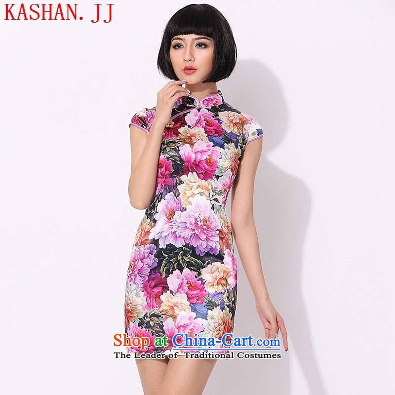 Mano-hwan's summer improved stylish cotton short skirts of cheongsam dress daily evening show women dress pink?XS
