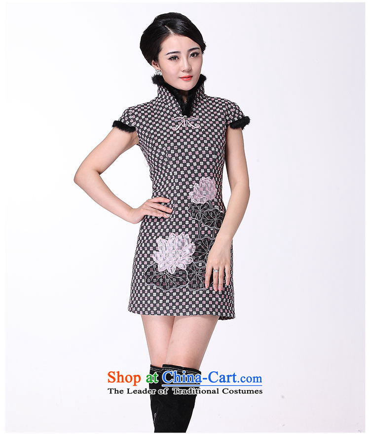 Mano-hwan's 2015 winter clothing new rabbit hair cheongsam dress retro insets improved embroidery Warm gray skirt S picture, prices, brand platters! The elections are supplied in the national character of distribution, so action, buy now enjoy more preferential! As soon as possible.