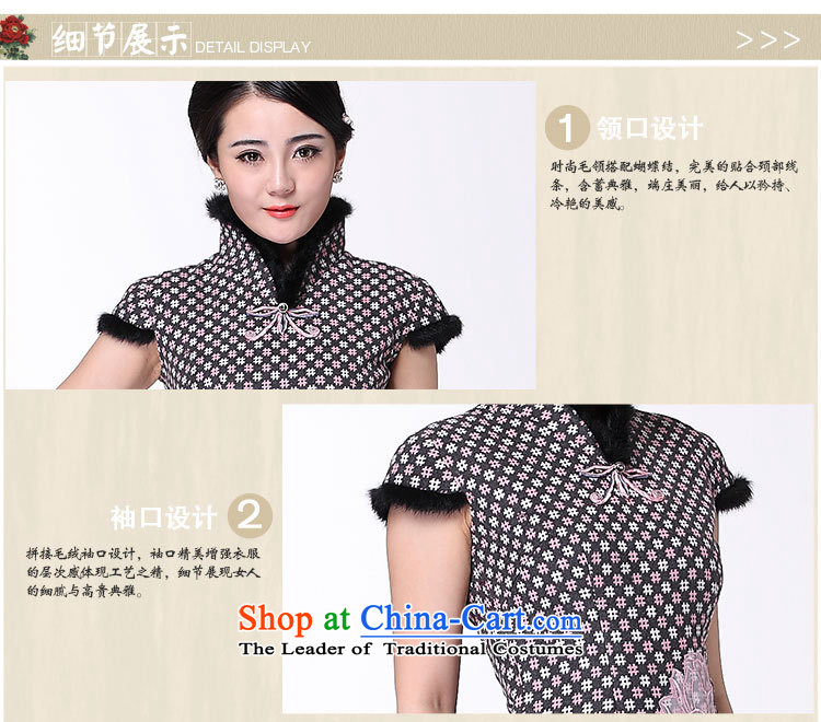 Mano-hwan's 2015 winter clothing new rabbit hair cheongsam dress retro insets improved embroidery Warm gray skirt S picture, prices, brand platters! The elections are supplied in the national character of distribution, so action, buy now enjoy more preferential! As soon as possible.