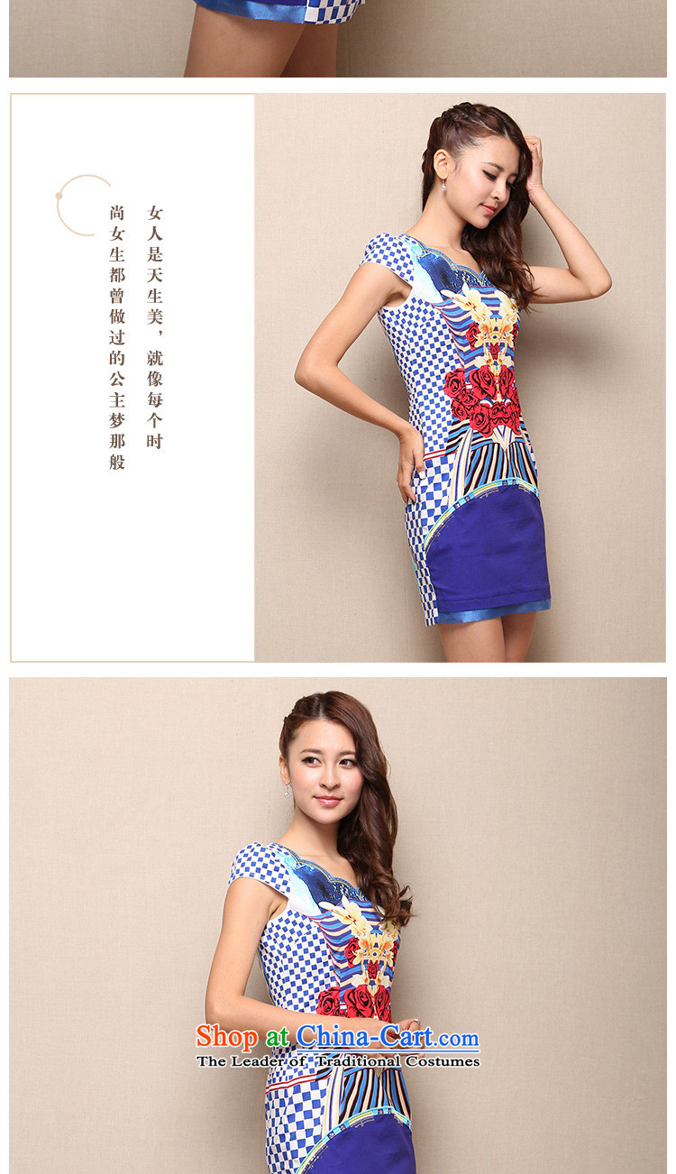 Mano-hwan's 2015 new middle-aged female load improved qipao V-Neck Chinese cotton qipao Sau San skirt cobalt blue XXXL picture, prices, brand platters! The elections are supplied in the national character of distribution, so action, buy now enjoy more preferential! As soon as possible.