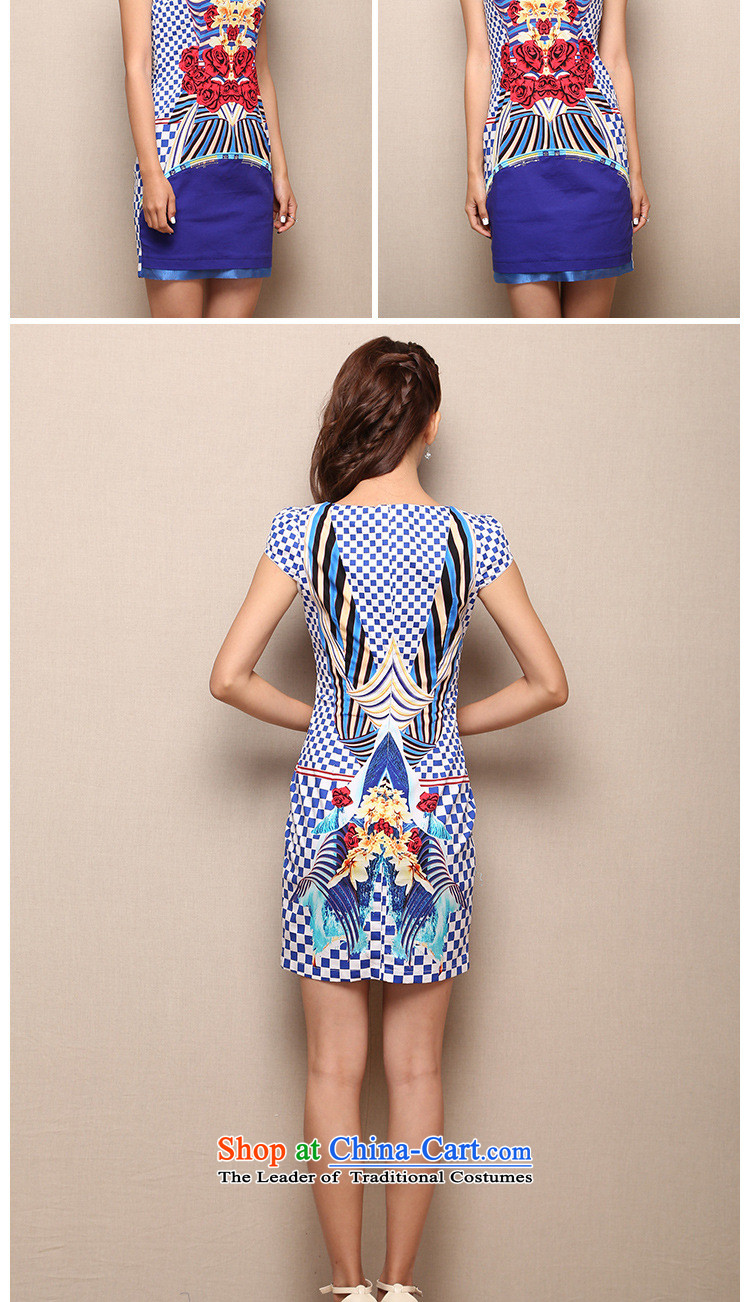 Mano-hwan's 2015 new middle-aged female load improved qipao V-Neck Chinese cotton qipao Sau San skirt cobalt blue XXXL picture, prices, brand platters! The elections are supplied in the national character of distribution, so action, buy now enjoy more preferential! As soon as possible.