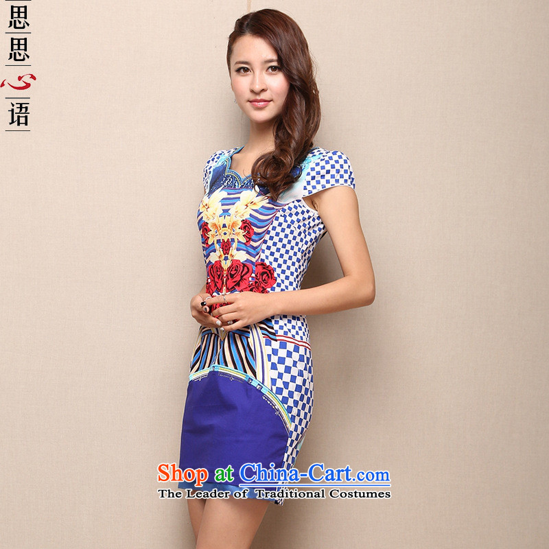 Mano-hwan's 2015 new middle-aged female load improved qipao V-Neck Chinese cotton qipao Sau San skirt XXXL, cobalt blue card Shan (KASHAN.JJ CHRISTMASTIME) , , , shopping on the Internet
