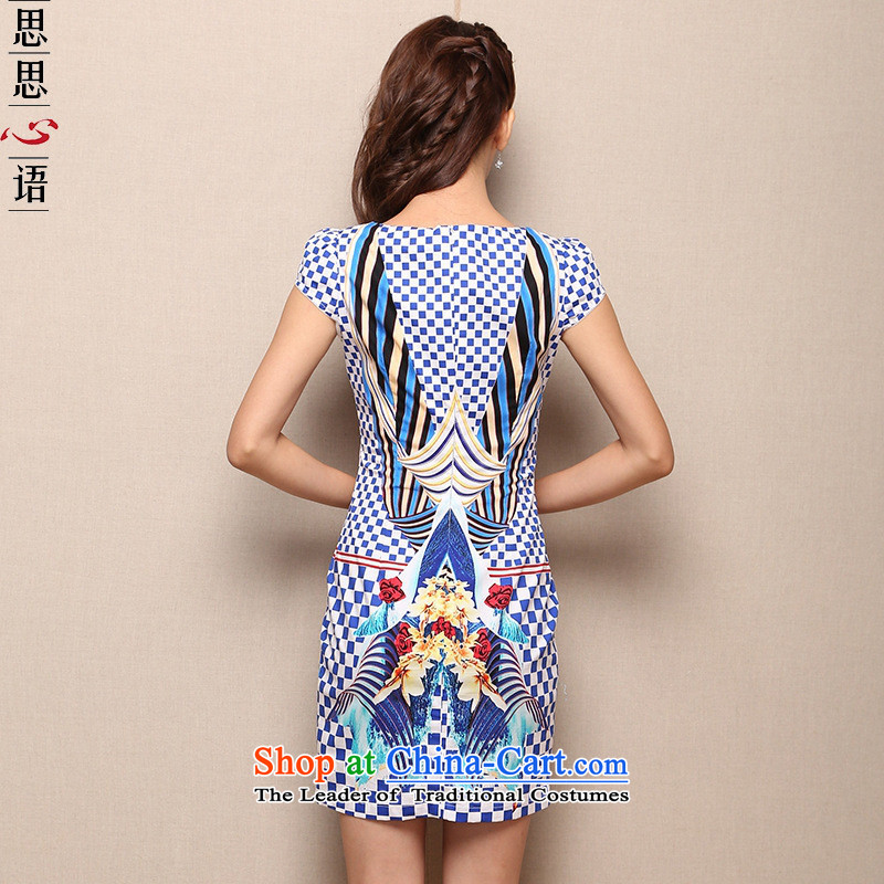 Mano-hwan's 2015 new middle-aged female load improved qipao V-Neck Chinese cotton qipao Sau San skirt XXXL, cobalt blue card Shan (KASHAN.JJ CHRISTMASTIME) , , , shopping on the Internet