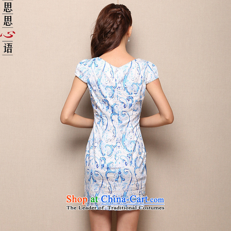 The short-hwan, Retro ethnic suits skirts 2015 new porcelain cheongsam dress blue on white flower XL, Susan Sarandon Zaoyuan (KASHAN.JJ card) , , , shopping on the Internet