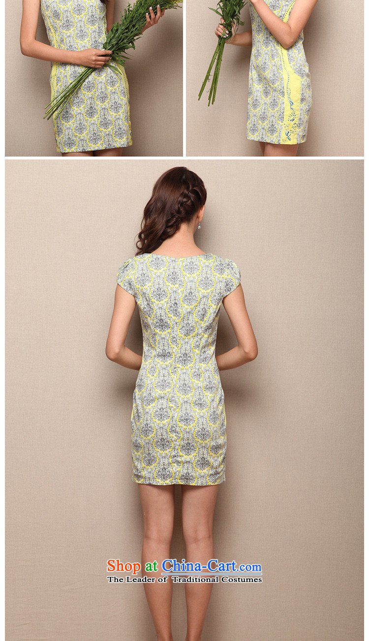 Mano-hwan's 2015 new summer short thin graphics as decoration, dresses step skirt pure cotton stamp qipao bright yellow XXL picture, prices, brand platters! The elections are supplied in the national character of distribution, so action, buy now enjoy more preferential! As soon as possible.