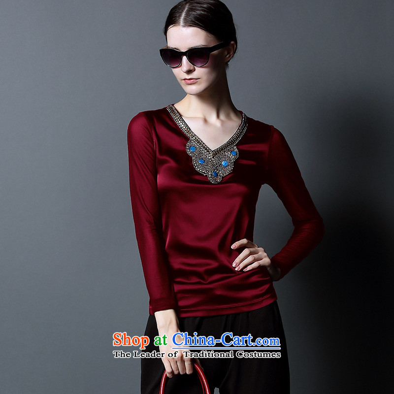 Web soft clothes V-neck, forming the basis of silk shirt with stylish new fall sense of high-end, forming the Netherlands long-sleeved T-shirt and gray XL, Zhou Xuan (joryaxuan) , , , shopping on the Internet