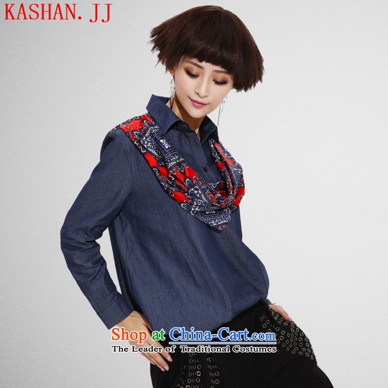 Mano-hwan's lapel long-sleeved T-shirt 2015 new fall of leisure female Korean Version Stamp t-shirt women forming the top of the Netherlands girls   Blue , L, Susan Sarandon Zaoyuan (KASHAN.JJ card) , , , shopping on the Internet