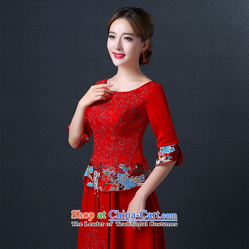 Hillo XILUOSHA Lisa (bride dress red marriage) bows in qipao cuff-soo kimono gown long Chinese New Year 2015 Autumn RED M HILLO Lisa (XILUOSHA) , , , shopping on the Internet