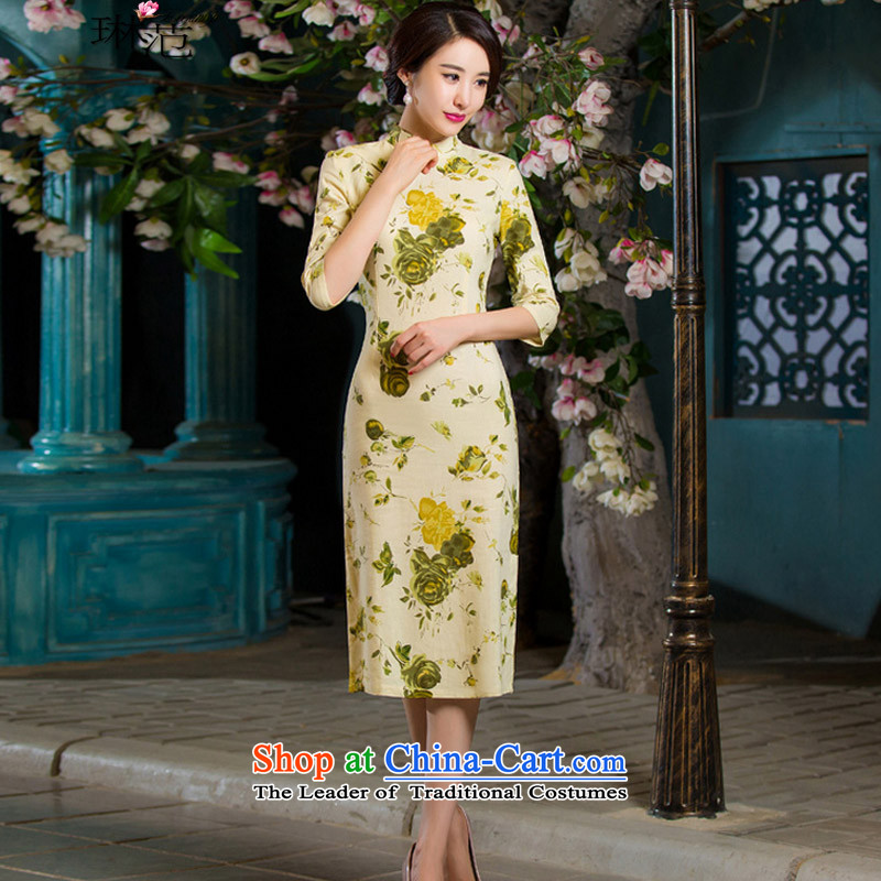   The summer and autumn of 2015, Mrs Lam, Sau San video thin short retro. Large cuff improved linen long skirt 9007 green de qipao M Lin-beom (leefanvip) , , , shopping on the Internet