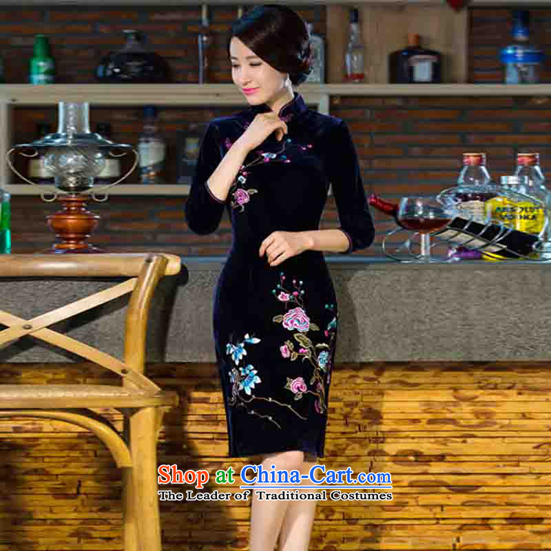 In accordance with the premier 2015 autumn and winter new moms with scouring pads in the skirt qipao Kim sleeve length) Improved retro wedding wine red XL, in accordance with the premier shopping on the Internet has been pressed.