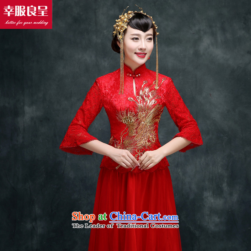 Red Chinese qipao bride wedding dress 2015 new autumn and winter retro improved long drink service stylish 7 L, a uniform qipao cuff-leung , , , shopping on the Internet