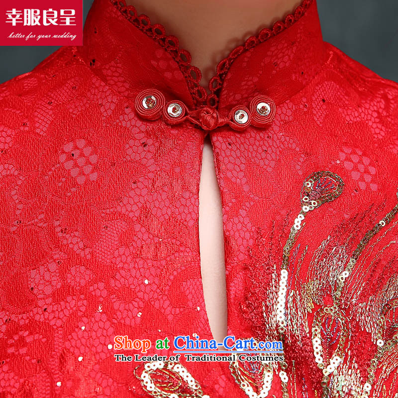 Red Chinese qipao bride wedding dress 2015 new autumn and winter retro improved long drink service stylish 7 L, a uniform qipao cuff-leung , , , shopping on the Internet