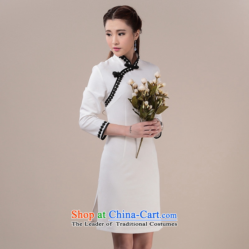 Opertti the 2015 autumn and winter Platinum New Daily knitting sweet arts cheongsam dress ethnic antique dresses cheongsam blue , L, the Platinum- shopping on the Internet has been pressed.
