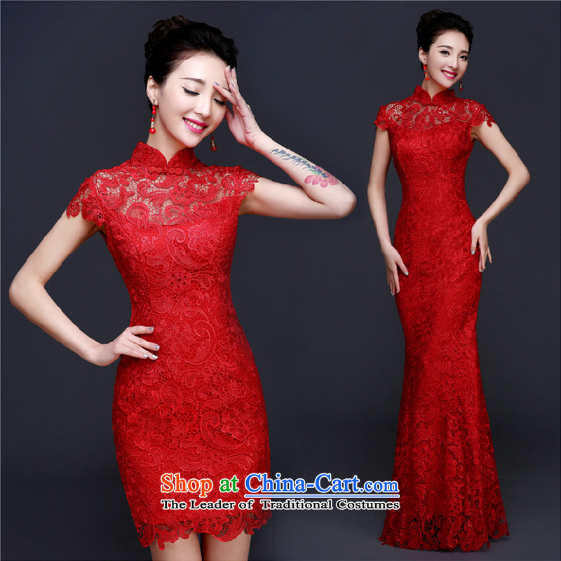 Marriages qipao bows to the spring and summer of 2015, the new Chinese Antique wedding crowsfoot red dress length of Qipao long sleeves 7 S, Kyung-hae dreams wedding dress shopping on the Internet has been pressed.