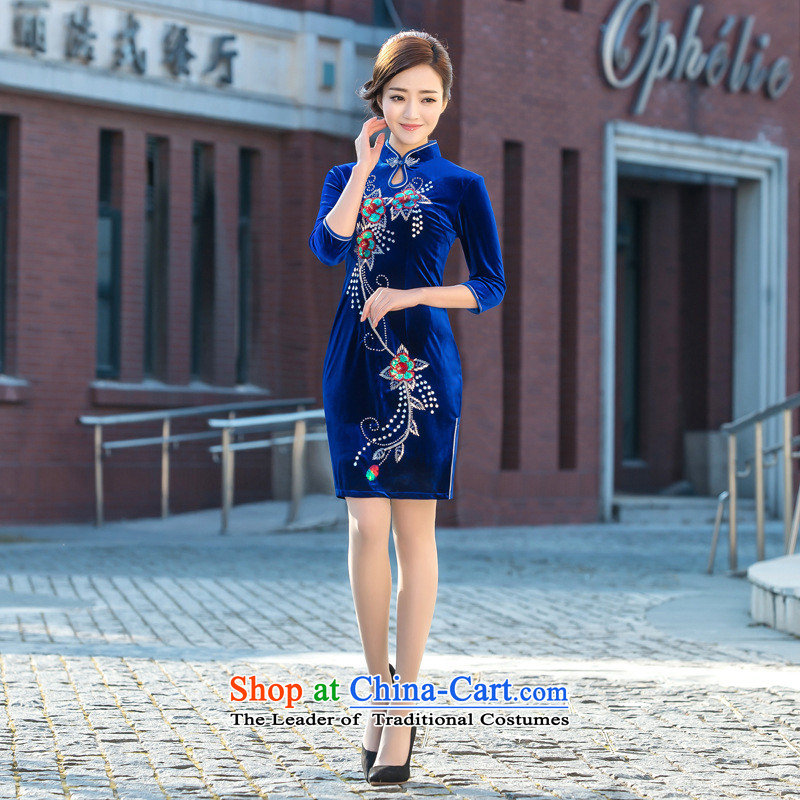 Secretary for high-end 2015 involving new velvet cheongsam dress daily improved retro seven short of public cuff Sau San embroidery cheongsam figure XL, and involved (rvie.) , , , shopping on the Internet