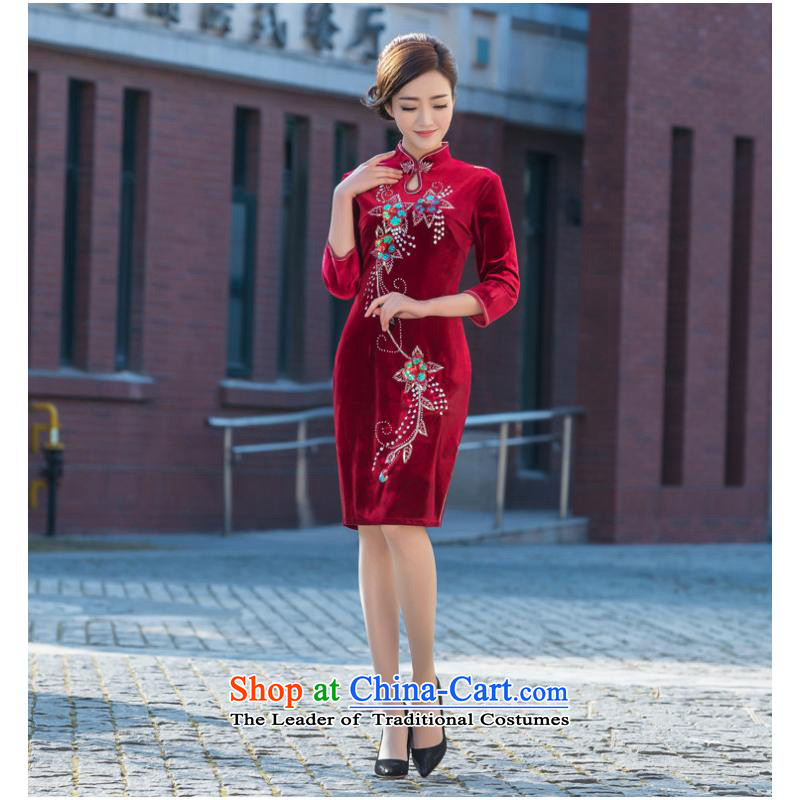 And involved new qipao daily spring and summer new cheongsam qipao banquet with velvet embroidery retro improved short of Qipao Red M, and involved (rvie.) , , , shopping on the Internet