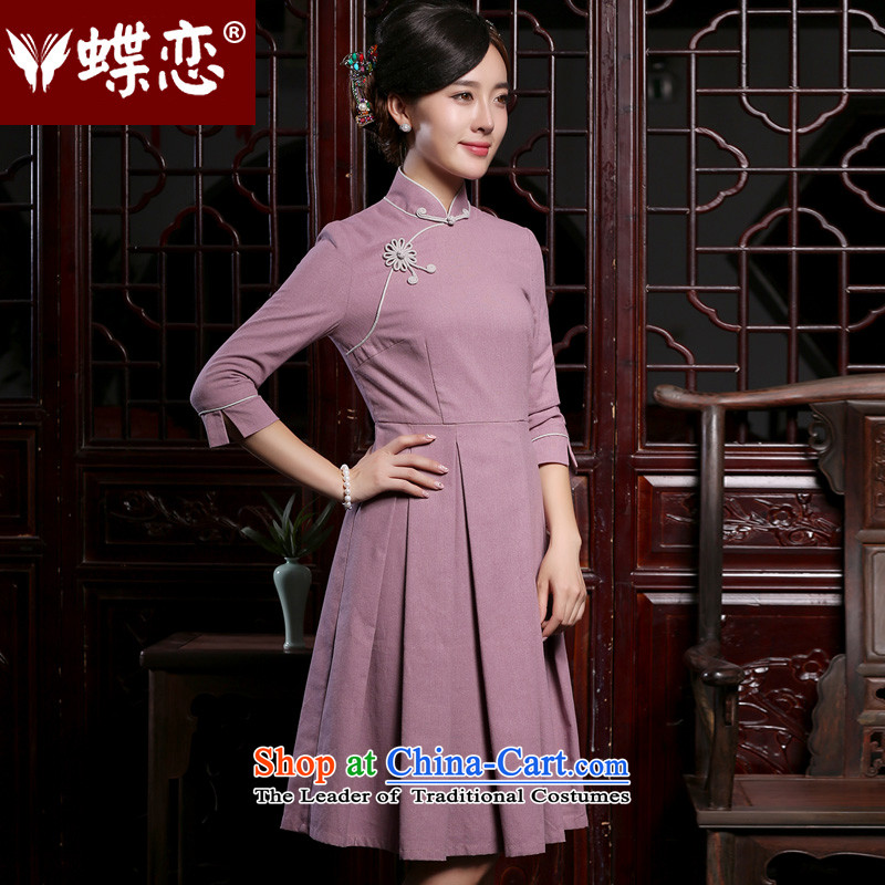 Butterfly Lovers 2015 Autumn New) cotton robes of nostalgia for the improvement of the seven cuff Sau San cheongsam dress Purple Butterfly Lovers , , , L, online shopping