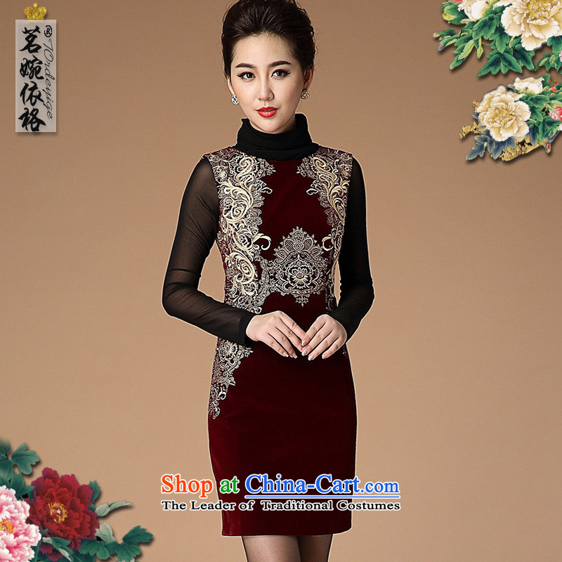 Mano-hwan, Korean autumn velvet embroidery sleeveless dresses in older women's blue?XL