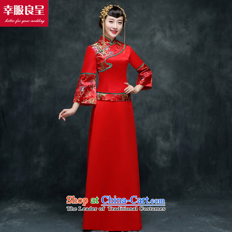 Red-soo Wo Service cheongsam dress bride wedding dress of autumn and winter Chinese Wedding dress-soo Fashion improved bows services kimono Sau Wo Service of service-leung 3XL, shopping on the Internet has been pressed.