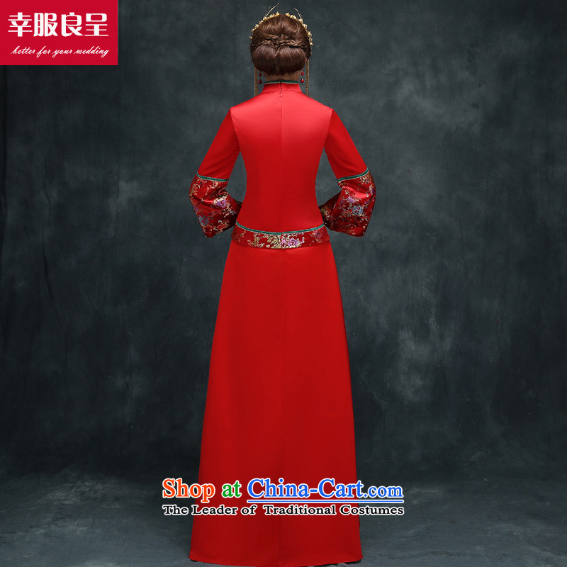 Red-soo Wo Service cheongsam dress bride wedding dress of autumn and winter Chinese Wedding dress-soo Fashion improved bows services kimono Sau Wo Service of service-leung 3XL, shopping on the Internet has been pressed.