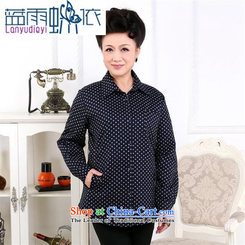 * Store and involving the new 2015 cotton shirt that older long sleeved shirt point plus cotton shirt wave MOM pack factory blue dots in the butterfly blue XL, rain shopping on the Internet has been pressed.