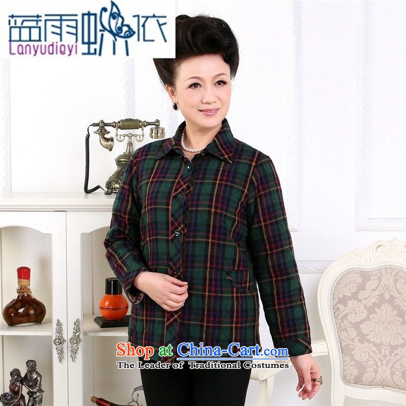 * Store and involving the Korean version of autumn and winter new cotton shirt that older long sleeved shirt with cotton shirt mother grid loading Factory green tartan XL, blue rain butterfly according to , , , shopping on the Internet