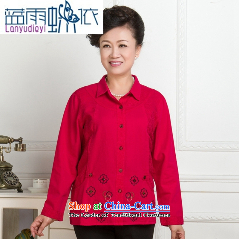 * Store and involving older women's long-sleeved T-shirt new spring and autumn to increase women's shirt Korea embroidery version installed in the red XXL, mother blue rain butterfly according to , , , shopping on the Internet