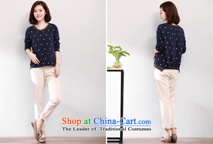 2015 Women's autumn shirts Korean dot long-sleeved T-shirt **** Yi Library loose clothing navy blue T-shirt, XL Photo, prices, brand platters! The elections are supplied in the national character of distribution, so action, buy now enjoy more preferential! As soon as possible.