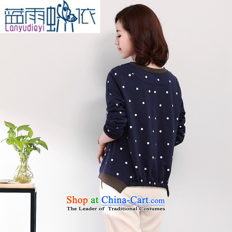 2015 Women's autumn shirts Korean dot long-sleeved T-shirt **** Yi Library loose clothing navy blue T-shirt, blue rain butterfly to XL, , , , shopping on the Internet