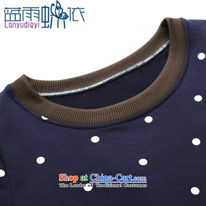 2015 Women's autumn shirts Korean dot long-sleeved T-shirt **** Yi Library loose clothing navy blue T-shirt, blue rain butterfly to XL, , , , shopping on the Internet