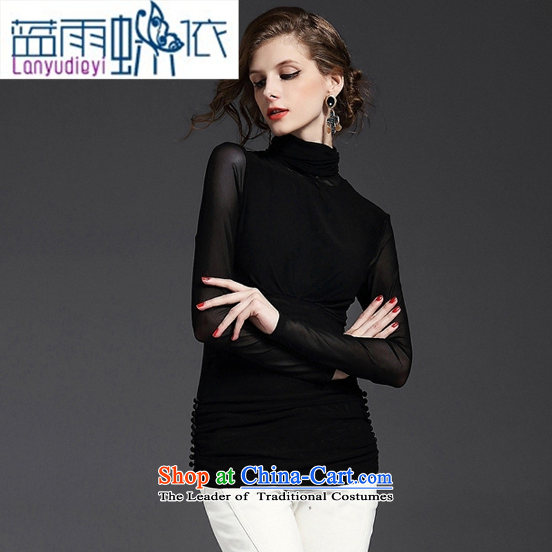 The Secretary for Health related shop European station 2015 * fall inside the new long-sleeved high collar elastic yarn, forming the web Shirt   t-shirt  , black YN11007 female blue rain butterfly according to , , , shopping on the Internet