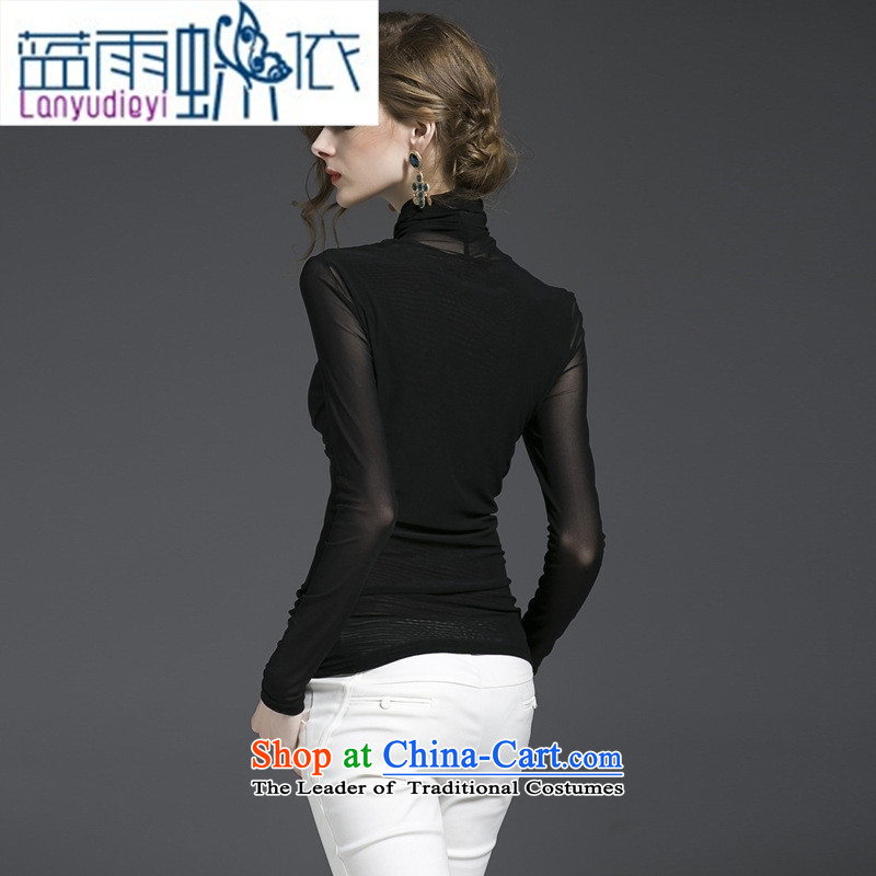 The Secretary for Health related shop European station 2015 * fall inside the new long-sleeved high collar elastic yarn, forming the web Shirt   t-shirt  , black YN11007 female blue rain butterfly according to , , , shopping on the Internet