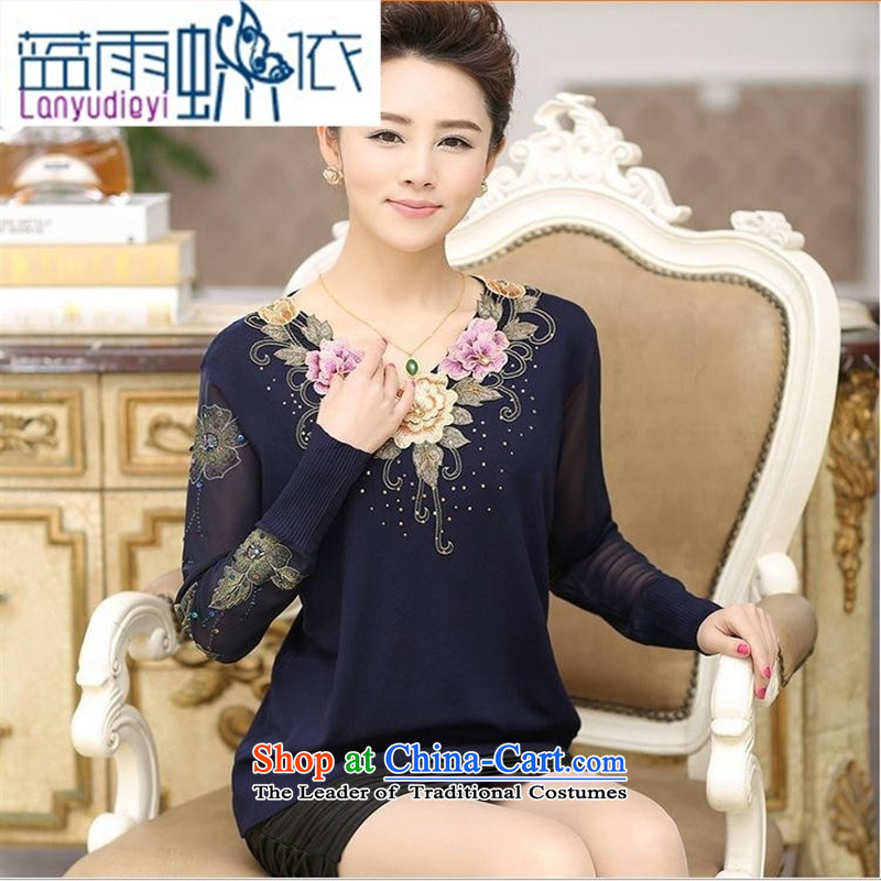 * Store and involving the elderly in summer 2015, the mother with large relaxd embroidered gauze long-sleeved T-shirt, forming the stylish blend yarn cuff female Purple Butterfly according to blue rain 115 shopping on the Internet has been pressed.