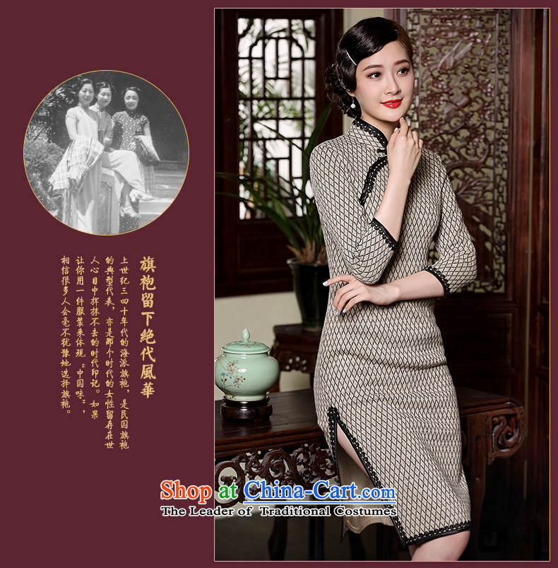 The principle of nostalgia for the improvement of the seal, knitting cheongsam dress autumn 2015 new grid long-sleeved cheongsam dress short cornhusk yellow XL Photo, prices, brand platters! The elections are supplied in the national character of distribution, so action, buy now enjoy more preferential! As soon as possible.