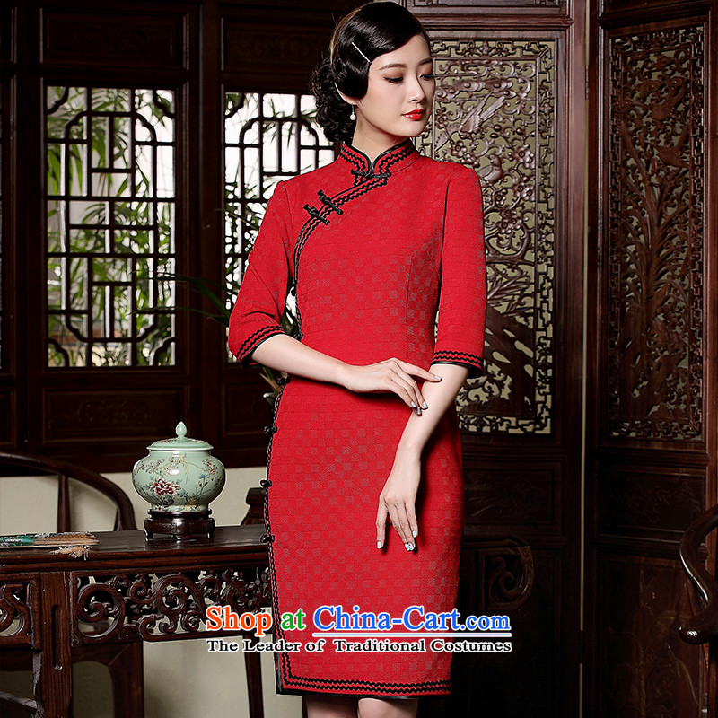 The fall of the new seal improvement of the forklift truck bride bows cheongsam dress qipao retro elegant red dress RED M seal decreased by , , , shopping on the Internet