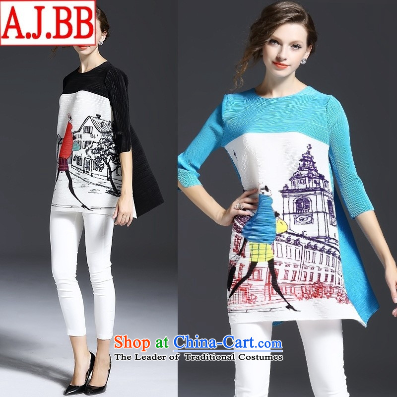 The Black Butterfly European site Fall 2015 for women in Europe Figures Figure loose and neck-sleeved T-shirt will light blue