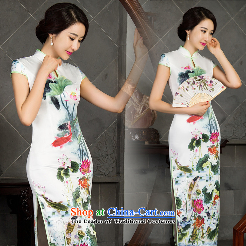 Lin Ching-such as water cool green lotus summer thin silk) Elastic satin Silk Cheongsam long large urged summer qipao offer Lin Nunnery such as water XL, Kyung-hae dreams wedding dress shopping on the Internet has been pressed.