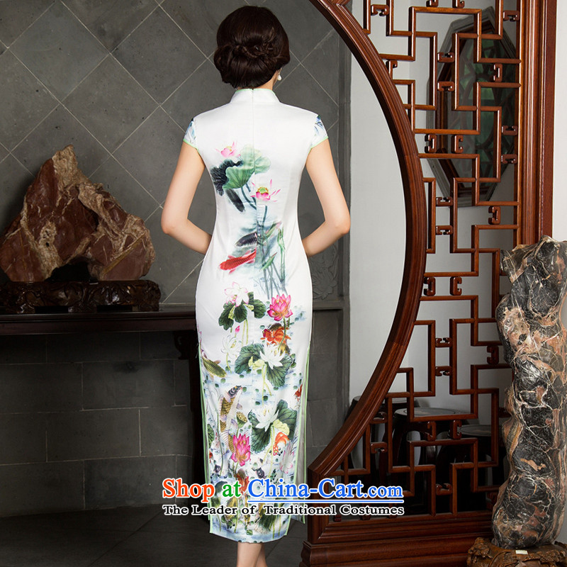 Lin Ching-such as water cool green lotus summer thin silk) Elastic satin Silk Cheongsam long large urged summer qipao offer Lin Nunnery such as water XL, Kyung-hae dreams wedding dress shopping on the Internet has been pressed.